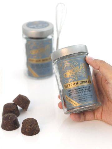 Keep Calm, Drink Me - Vegan, Gluten-Free, Cane Sugar-Free, Soy-Free, Adaptogen - 100g - NEW! - Co Chocolat - Finally, Truly Healthy Chocolates